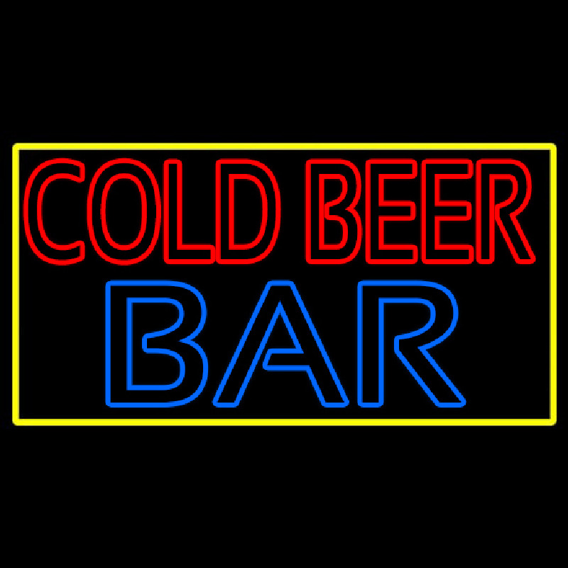 Cold Beer Bar With Yellow Border Neonskylt