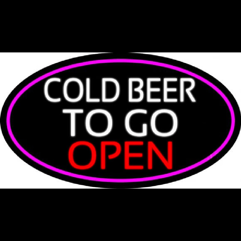 Cold Beer To Go Open Oval With Pink Border Neonskylt