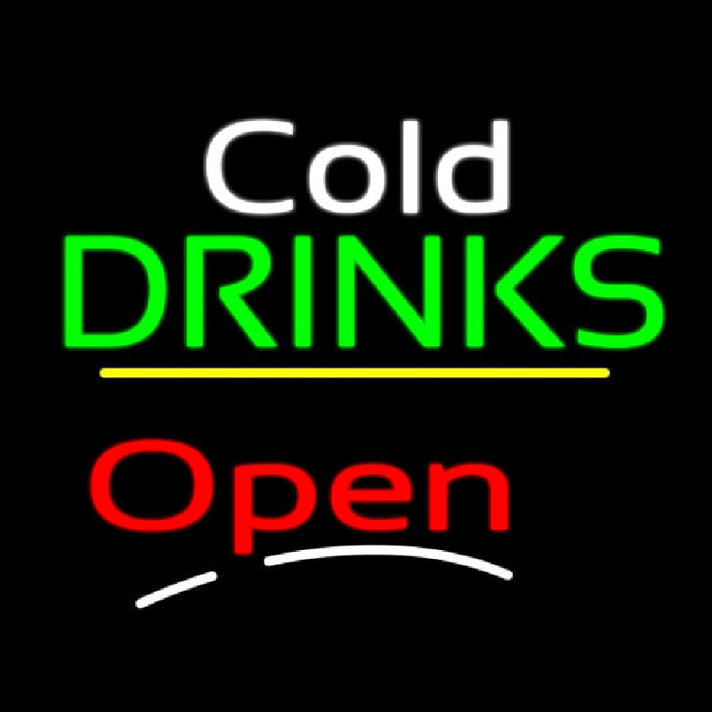 Cold Drinks Open Yellow Line Neonskylt