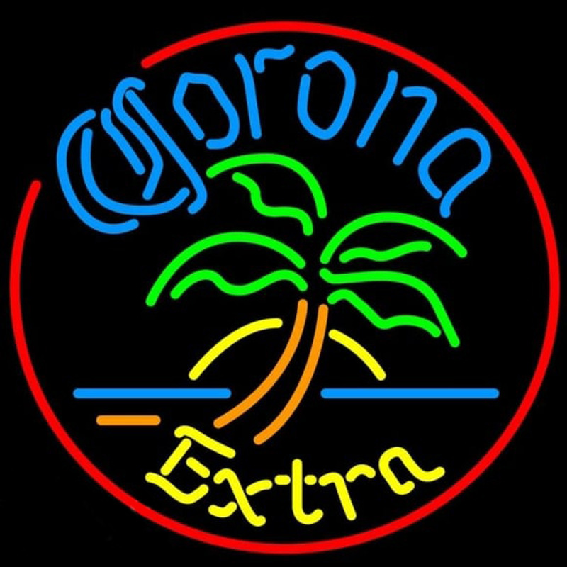 Corona E tra Circle Palm Tree Beer Sign Neonskylt