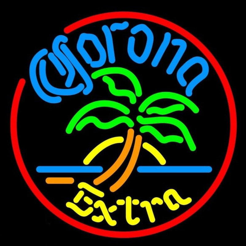 Corona E tra Circle Palm Tree Beer Sign Neonskylt