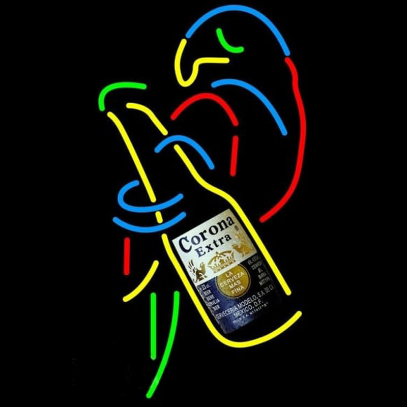 Corona E tra Parrot With Bottle Beer Sign Neonskylt