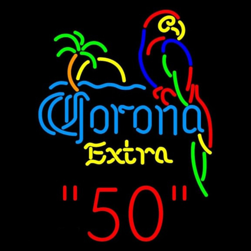 Corona E tra Parrot with Palm 50 Beer Sign Neonskylt