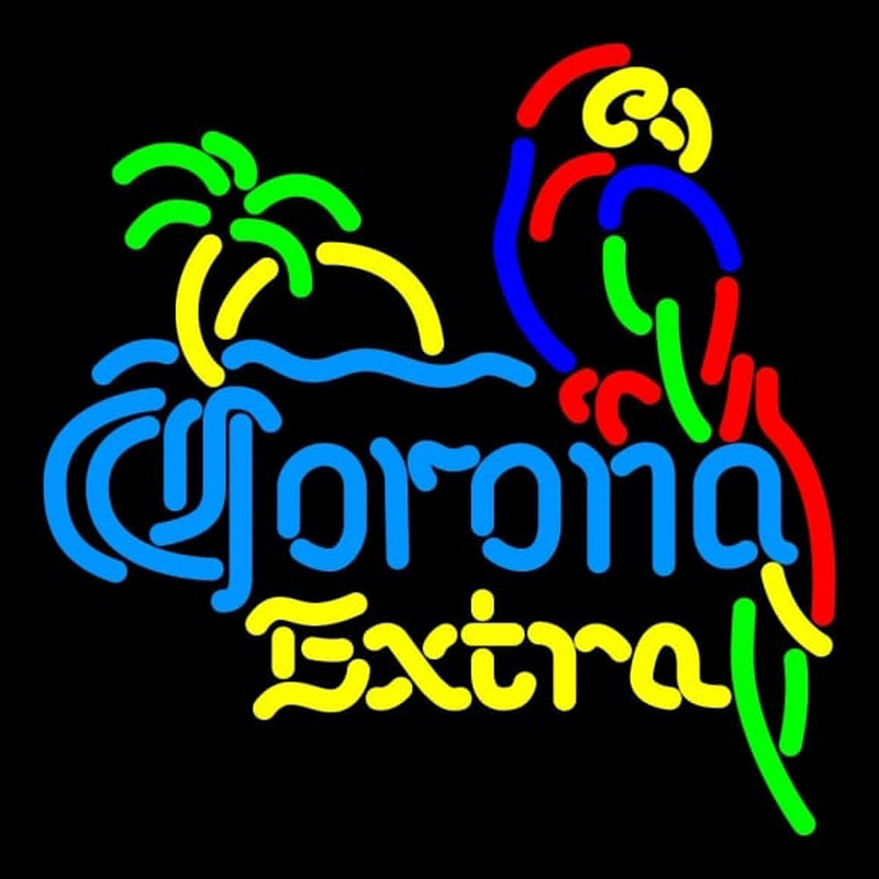 Corona E tra Parrot with Palm Beer Sign Neonskylt