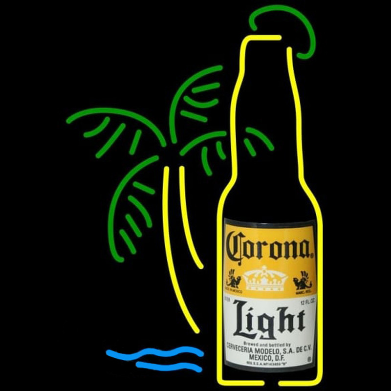 Corona Light Bottle W Palm Tree Beer Sign Neonskylt
