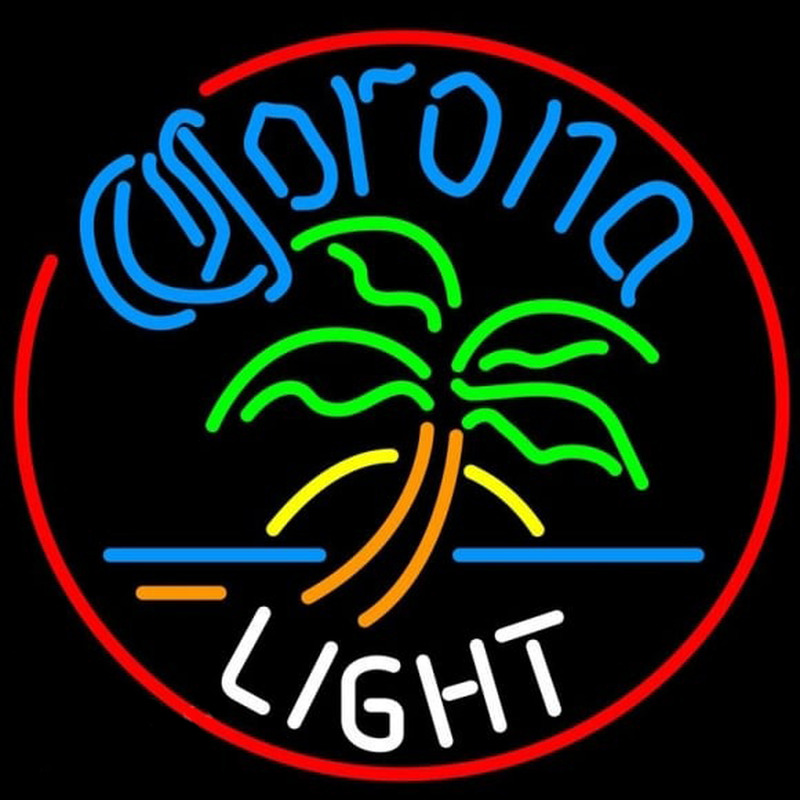 Corona Light Circle Palm Tree Beer Sign Neonskylt