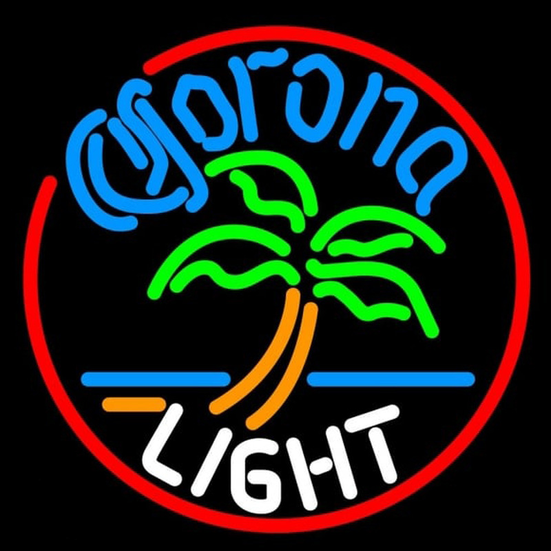 Corona Light Circle Palm Tree Beer Sign Neonskylt