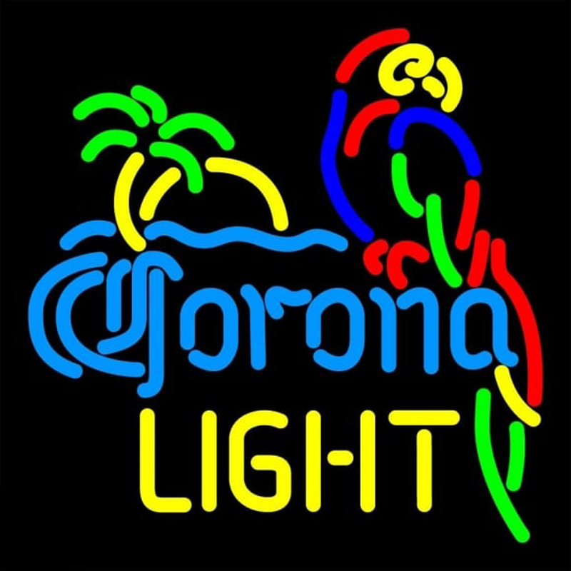 Corona Light Parrot With Palm Beer Sign Neonskylt