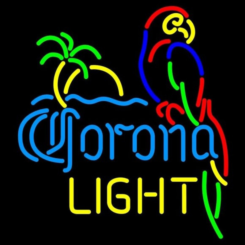 Corona Light Parrot with Palm Beer Sign Neonskylt
