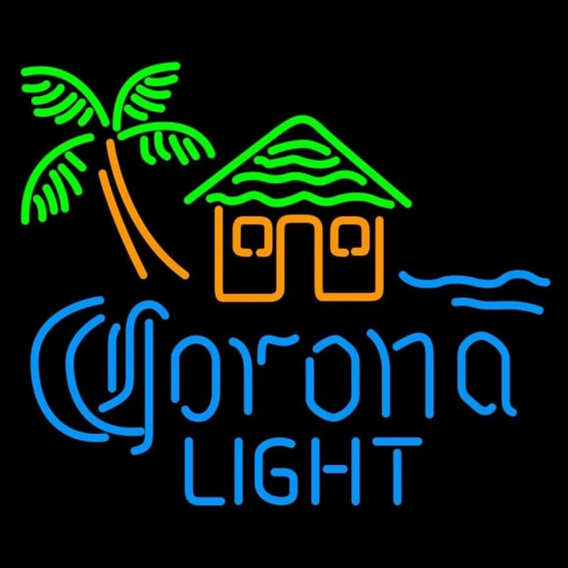 Corona Light Tiki Hut w Palm Tree Beer Sign Neonskylt