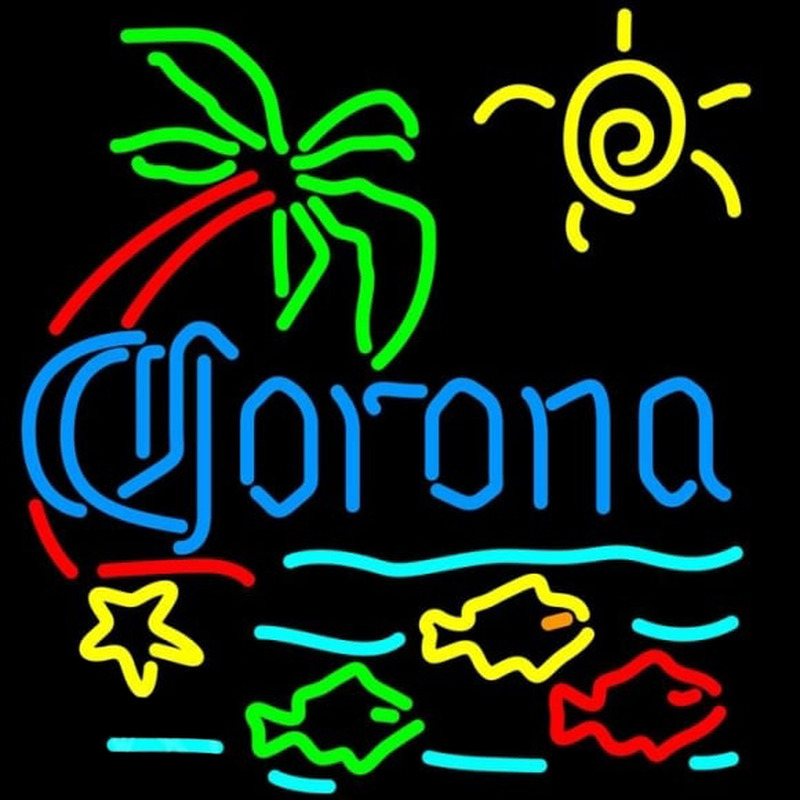 Corona Tropical Fish w Palm Tree Beer Sign Neonskylt