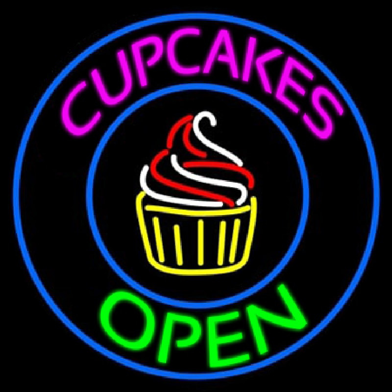 Cupcakes Open With Circle Neonskylt