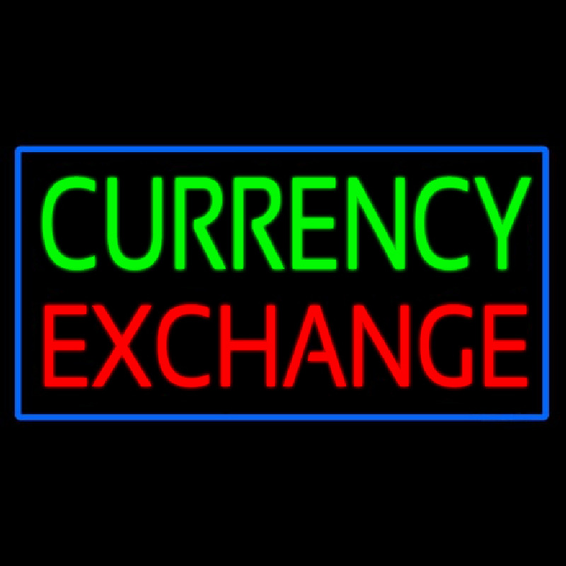 Currency E change Blue Border Neonskylt