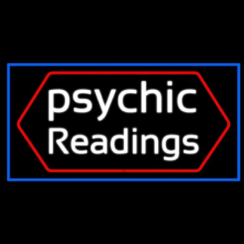 Cursive Psychic Readings With Blue Border Neonskylt