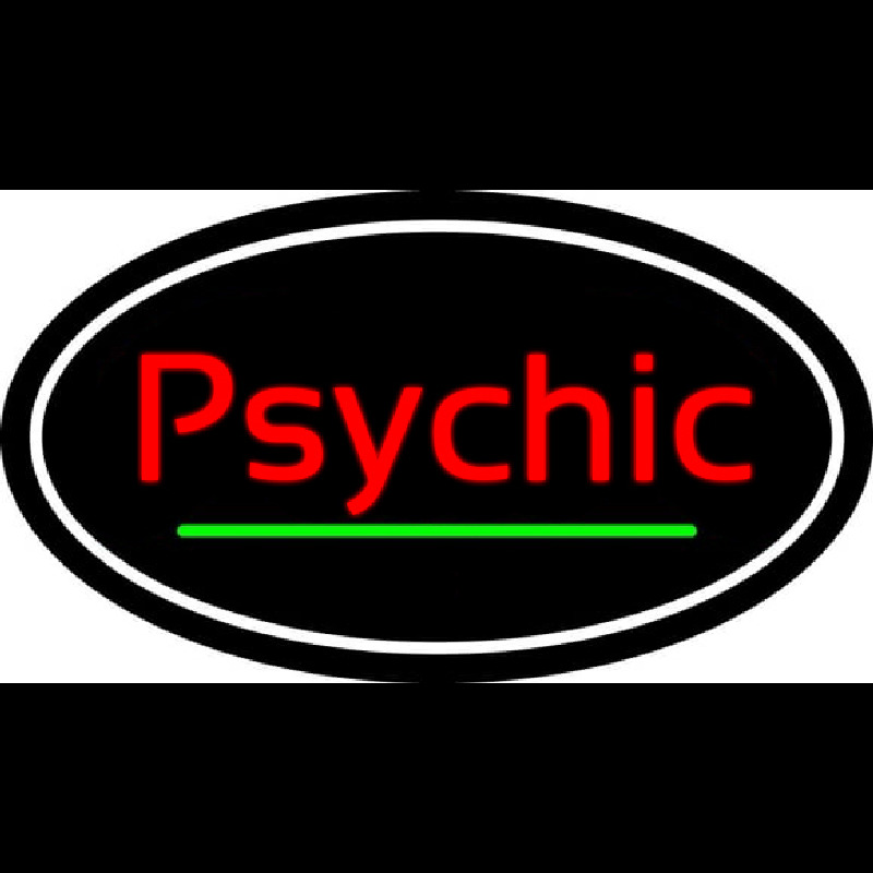 Cursive Red Psychic White Border With Green Line Neonskylt