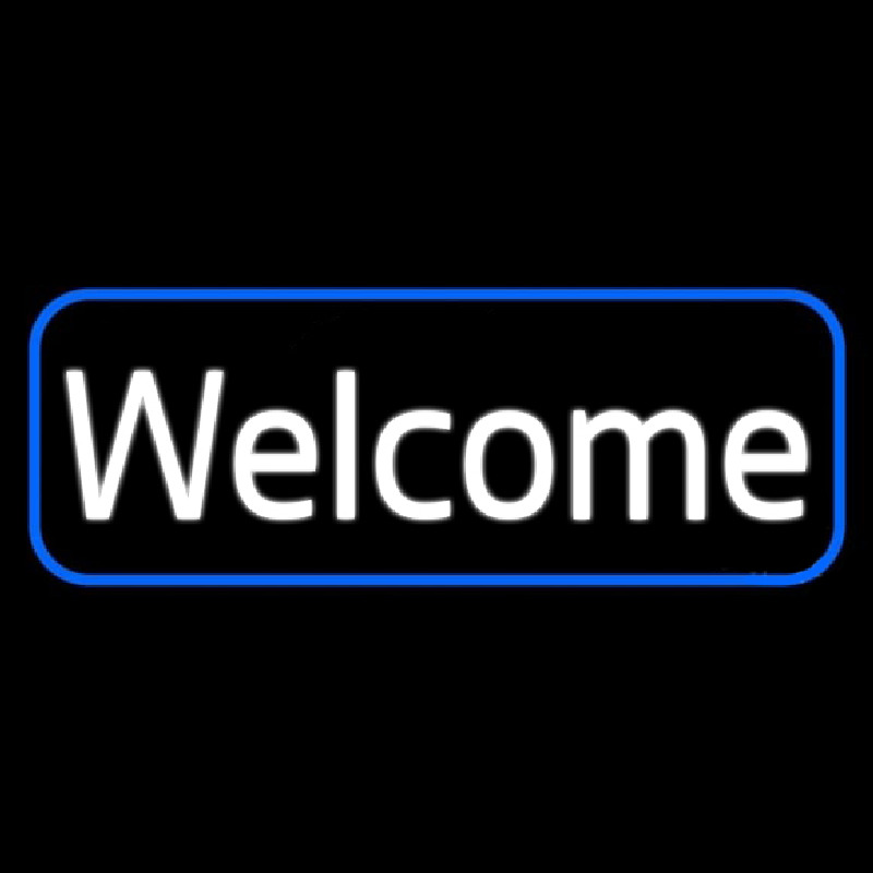 Cursive Welcome With Blue Border Neonskylt