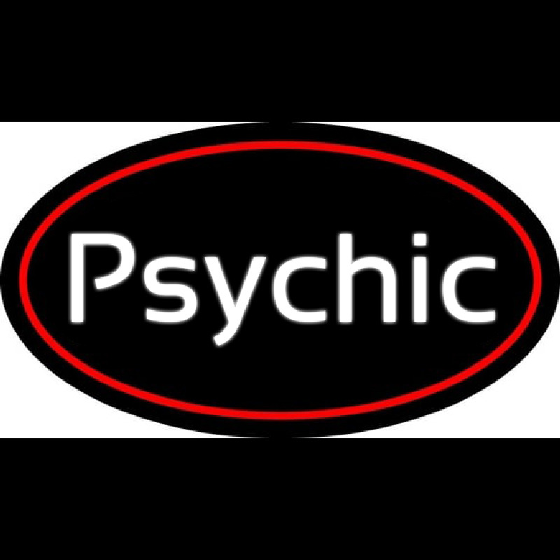 Cursive White Psychic Red Border Neonskylt