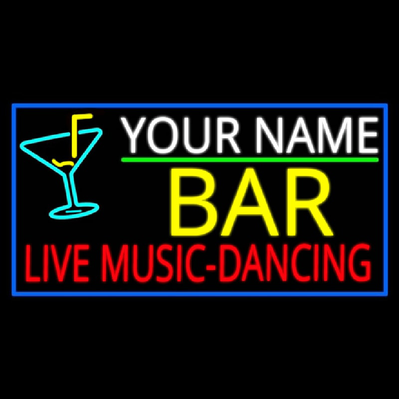 Custom Red Live Music Dancing Yellow Bar And Blue Border Neonskylt