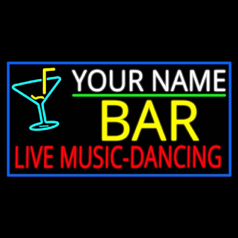 Custom Red Live Music Dancing Yellow Bar And Blue Border Neonskylt