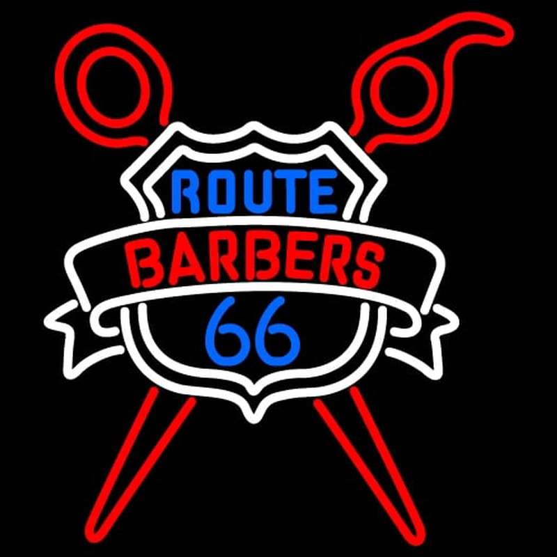 Custom Route Barbers 66 Logo Neonskylt