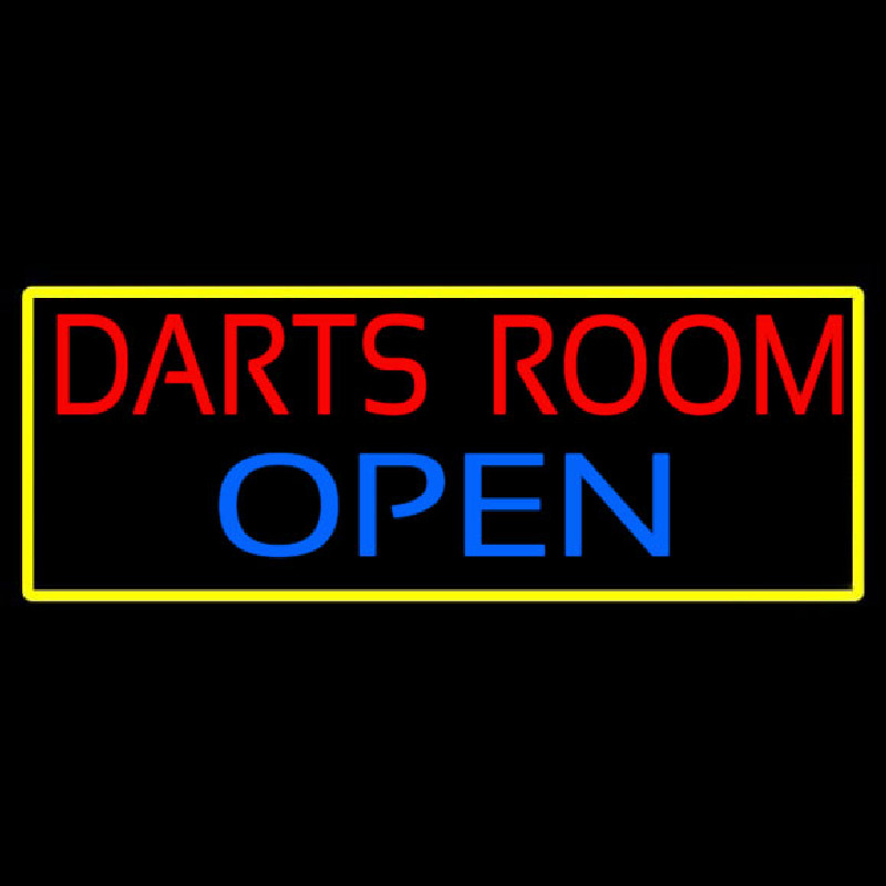 Darts Room Open With Yellow Border Neonskylt