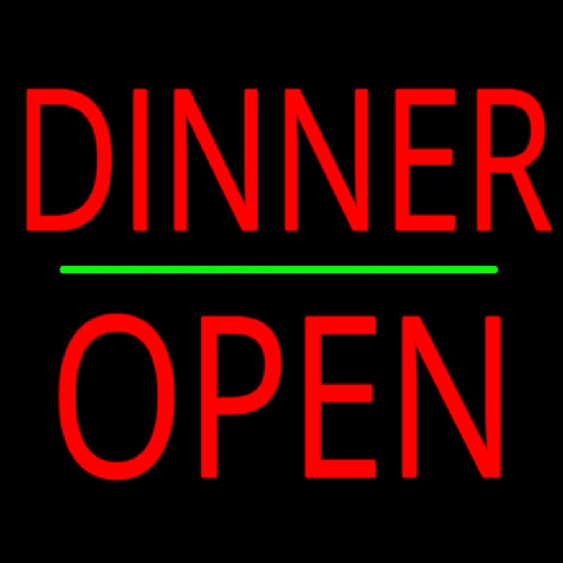 Dinner Block Open Green Line Neonskylt