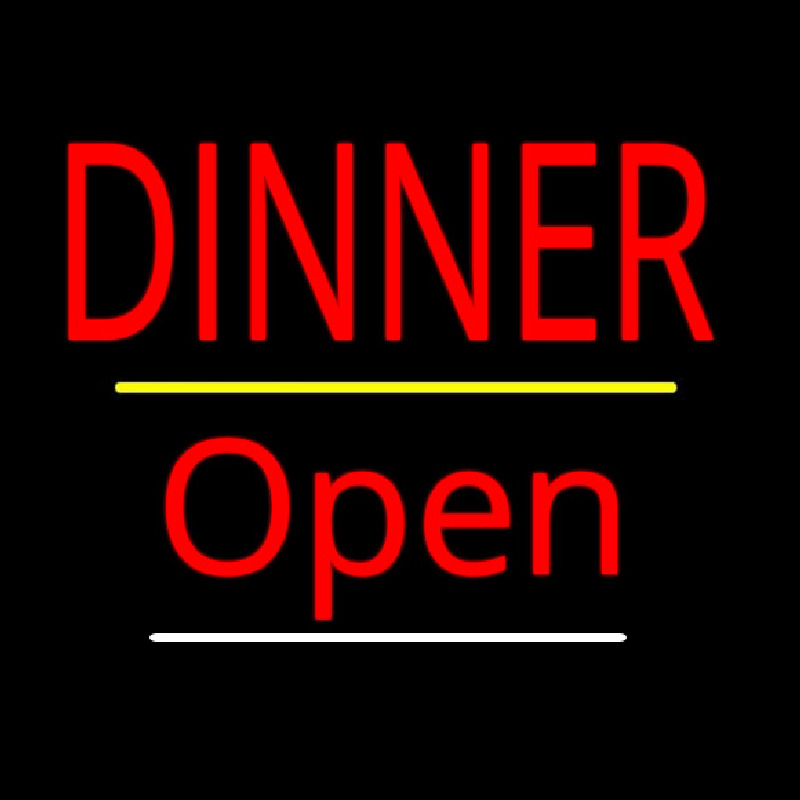 Dinner Open Yellow Line Neonskylt
