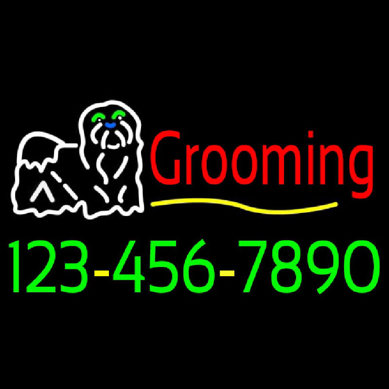 Dog Logo Grooming Phone Number Neonskylt