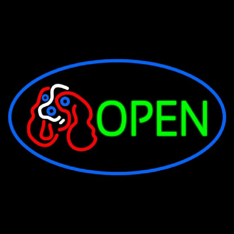 Dog Logo Open Blue Oval Neonskylt