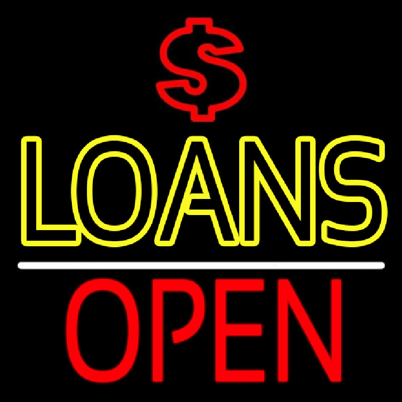 Double Stroke Loans With Dollar Logo Open Neonskylt