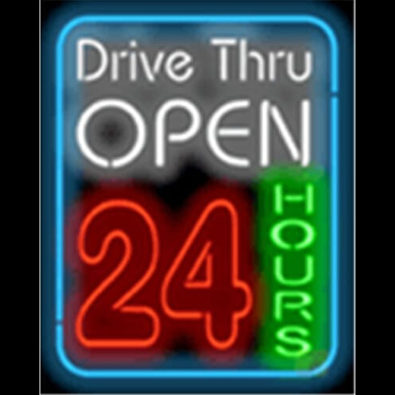 Drive Thru Open 24 Hours Neonskylt