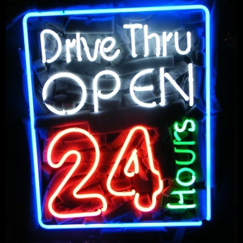 Drive Thru Open 24 Hours Noneon Sign Neonskylt