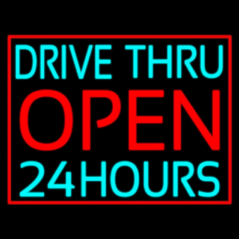 Drive Thru Red Open 24 Hours Neonskylt