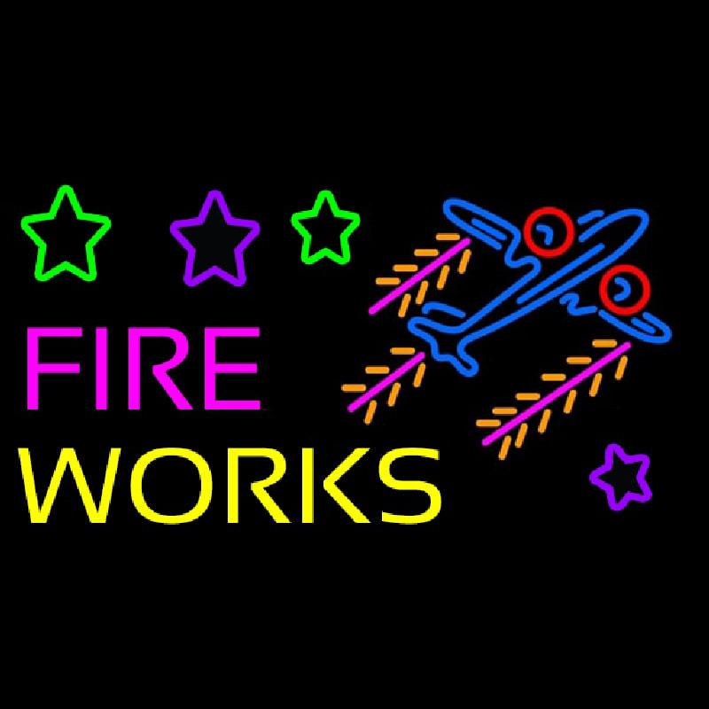 Fire Work Cartoon Logo 2 Neonskylt