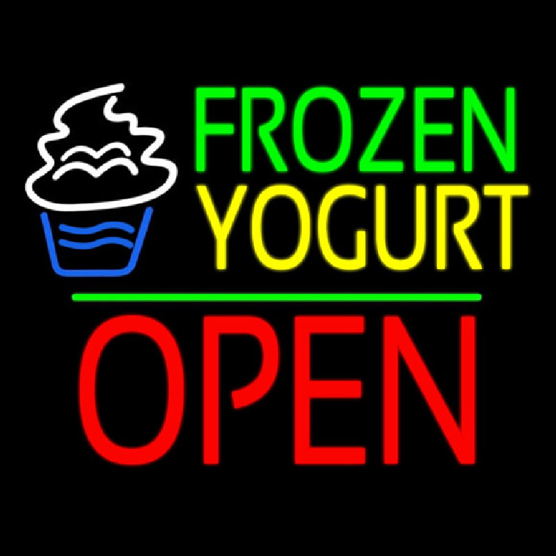 Frozen Yogurt Block Open Green Line Neonskylt