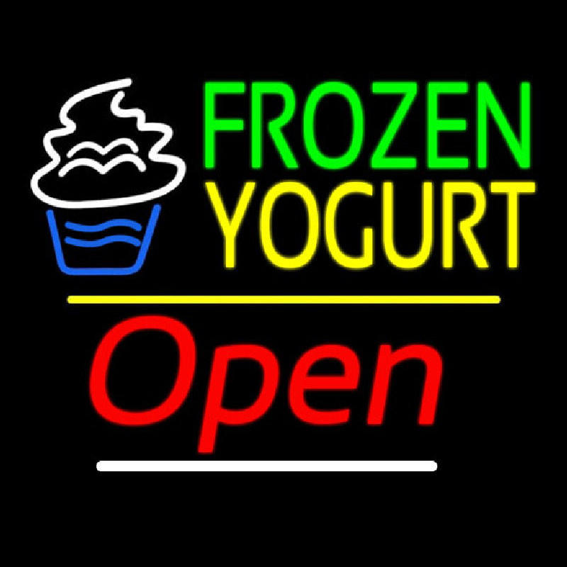 Frozen Yogurt Open Yellow Line Neonskylt