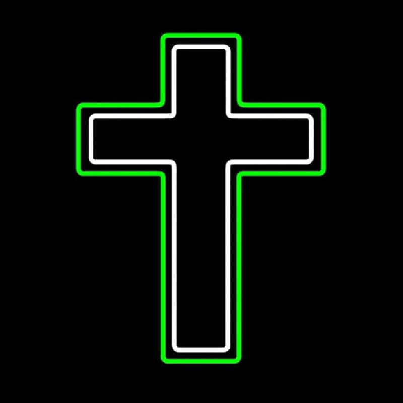 Green And White Christian Cross Neonskylt