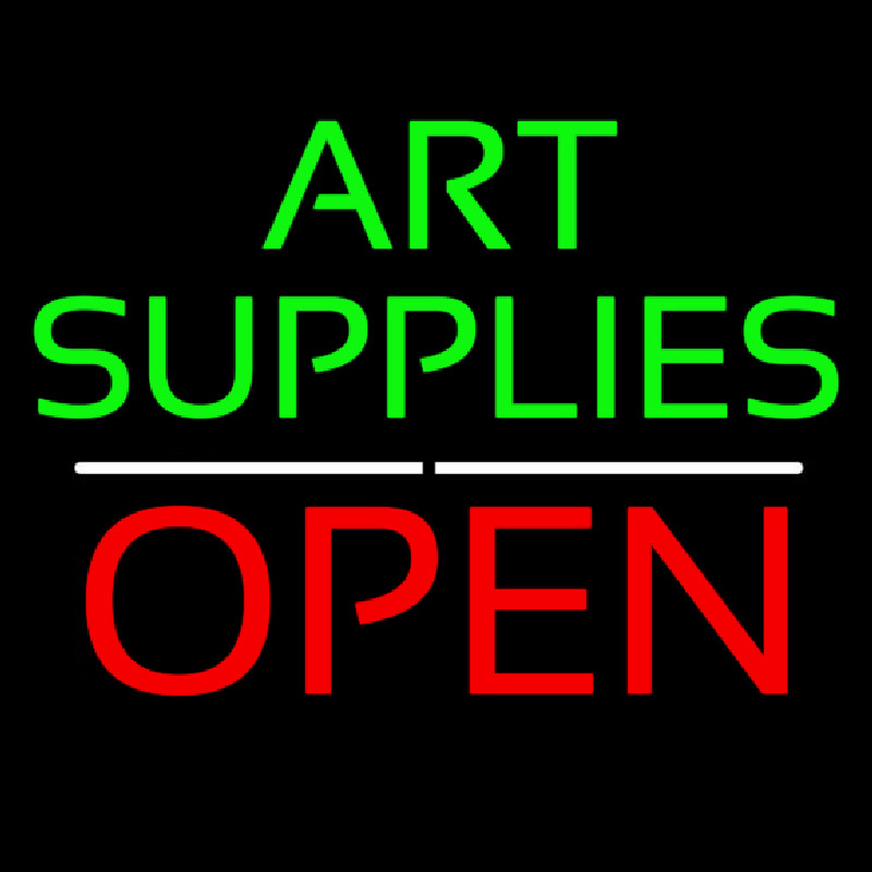 Green Art Supplies With Open 1 Neonskylt