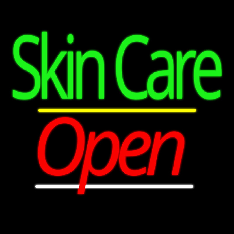 Green Block Skin Care Yellow Line Open Neonskylt