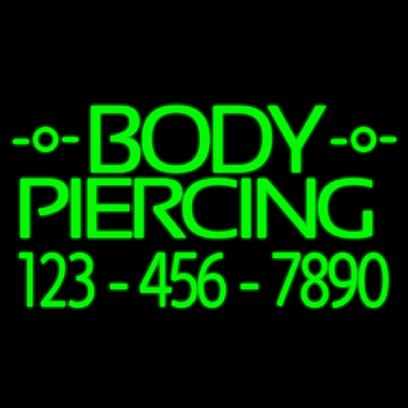 Green Body Piercing With Phone Number Neonskylt