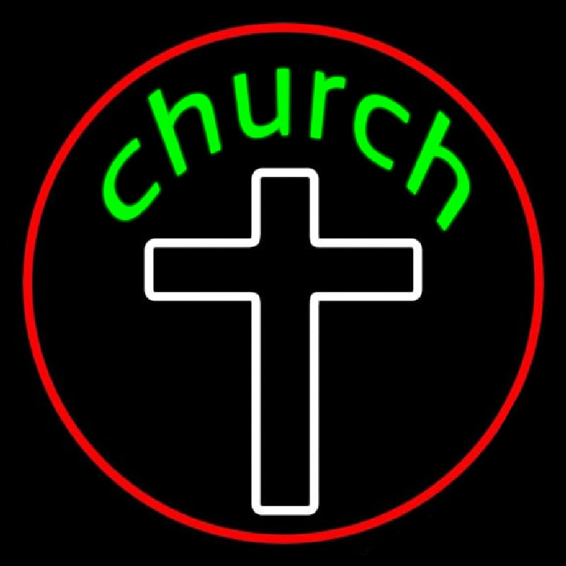 Green Church With Cross Neonskylt