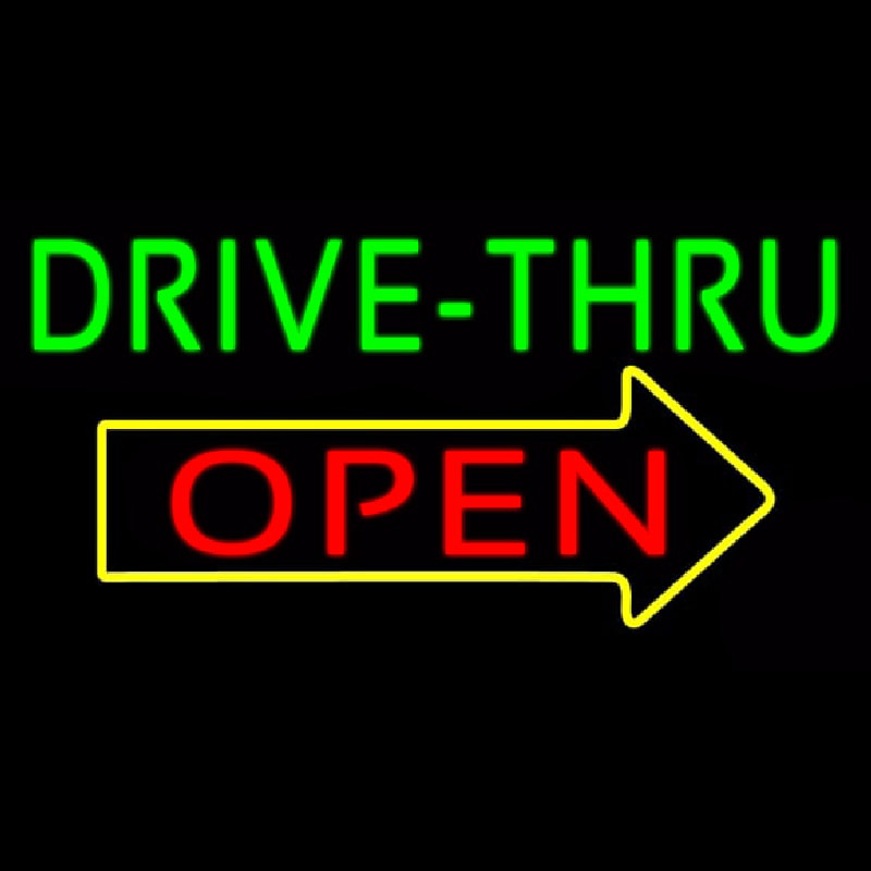 Green Drive Thru Open Arrow Neonskylt