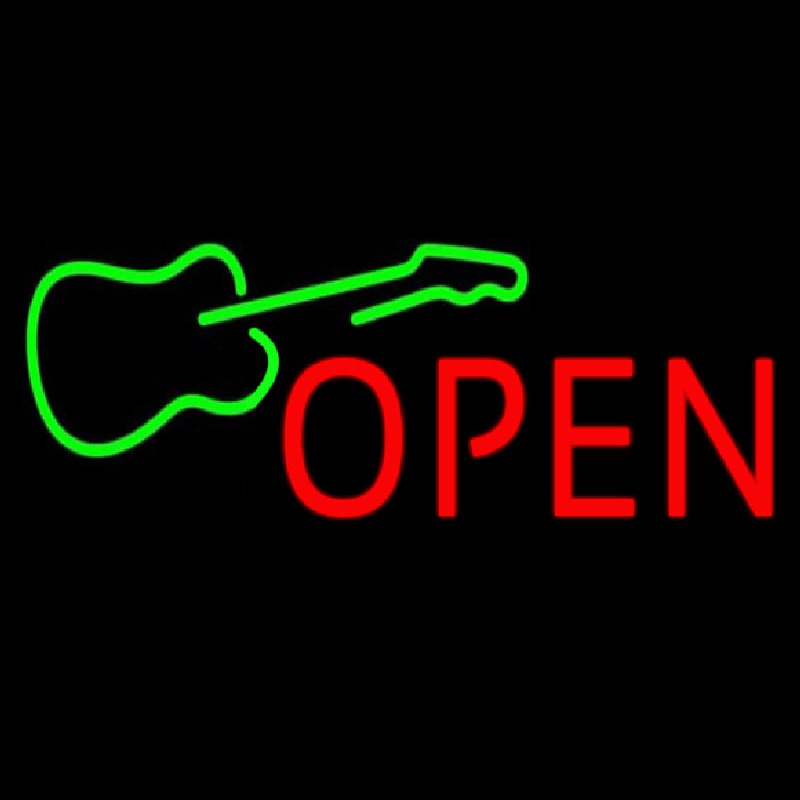 Green Guitar Open Neonskylt