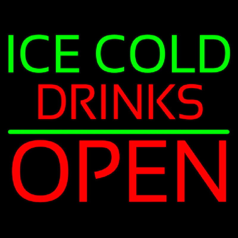 Green Ice Red Cold Drinks Open Neonskylt