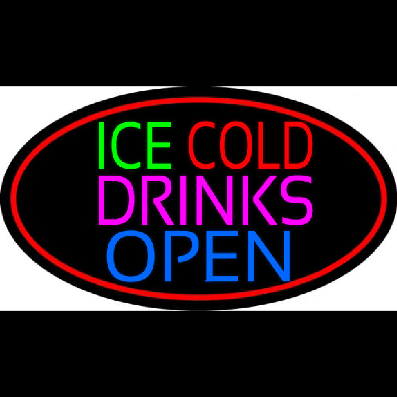 Green Ice Red Cold Drinks Open Neonskylt