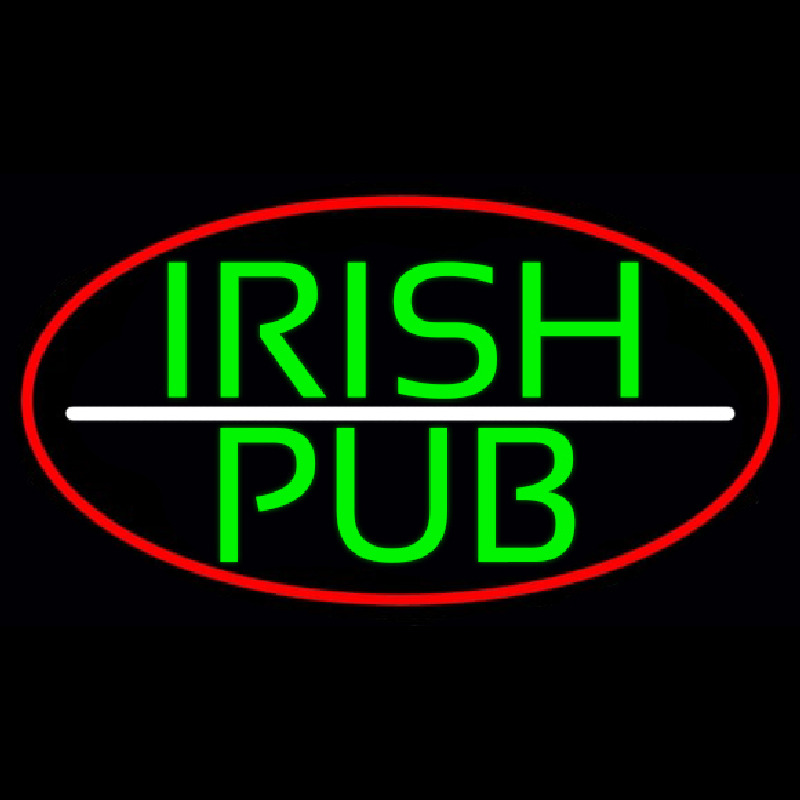 Green Irish Pub Oval With Red Border Neonskylt