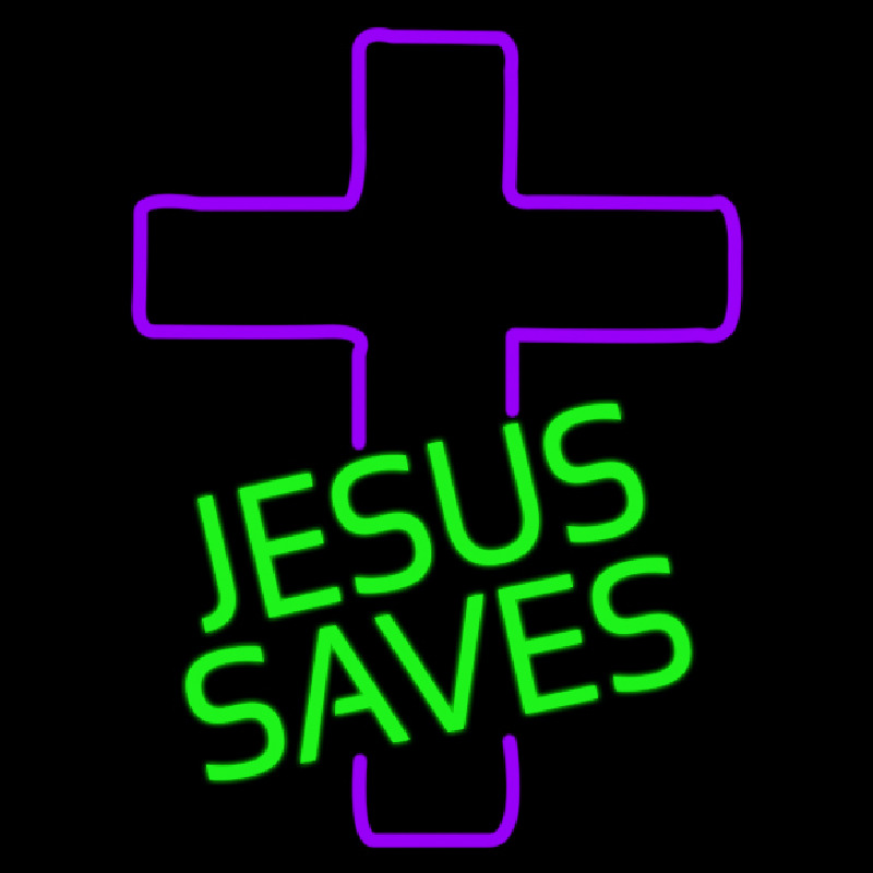 Green Jesus Saves Purple Cross Neonskylt