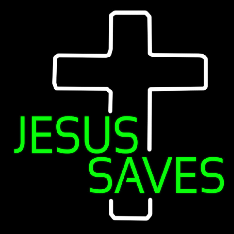 Green Jesus Saves White Cross Neonskylt