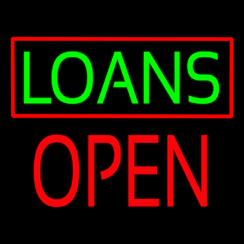 Green Loans Red Border Block Open Neonskylt