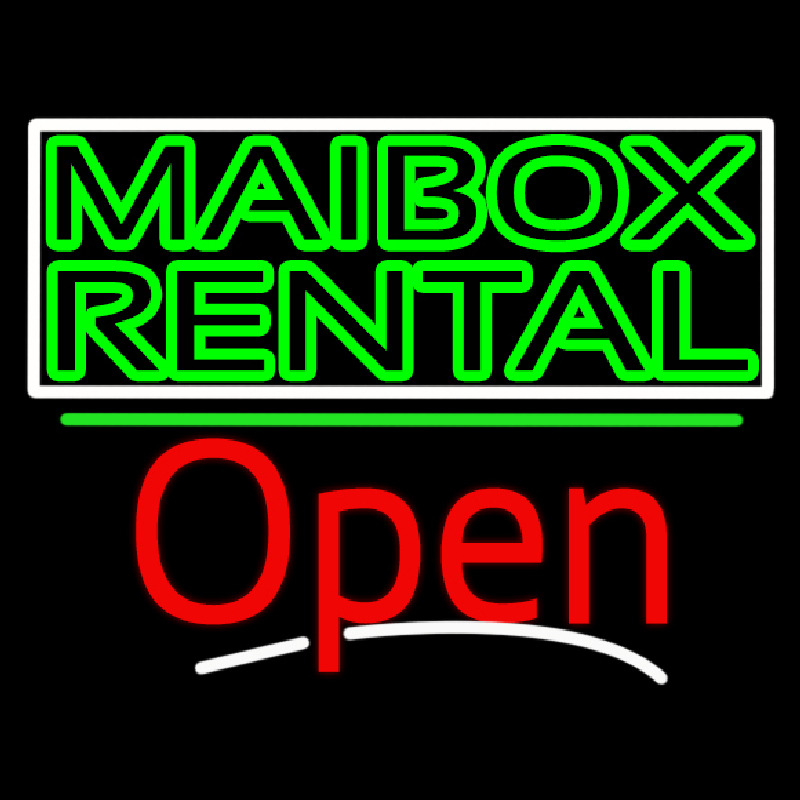 Green Mailbo  Rental Block With Open 3 Neonskylt